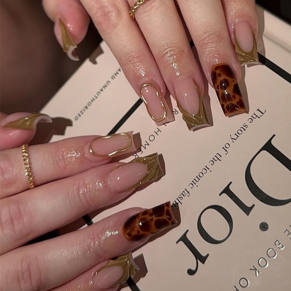 Luxury Leopard & Olive French Tip Press on Nails –