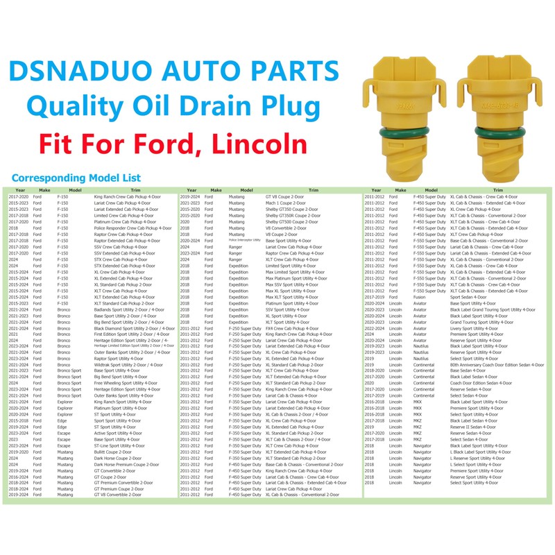 3PCS Oil Drain Plug Fit For 2011-2024 Ford F-150 Mustang