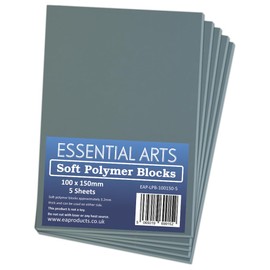 Essential Arts 100 x 150mm Double Sided Soft Grey Polymer Blocks Pack of 5 – 3mm Thick Super Soft Relief Printing Sheets for Easy Lino Carving Art and Craft