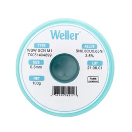 Weller WSW SCN M1 (T0051404899) Lead Free Solder Wire, Dia: 0.3 mm / 0.012 in, Wt: 100 g / 3.527 oz, Alloy Sn99.3Cu0.6Ni0.05, Flux content 3.5%
