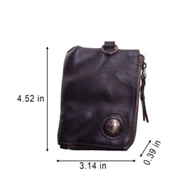 JSBWSFA Medieval Pouch, Mini Genuine Leather Coin Pouch Genuine Cowhide Handcrafted Keychain Coin Organizer Zipper Coin Pouch with Card Slot Credit Card Holder Keychain Coin Purse (Coffee)
