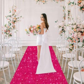 FOTSHARER Wedding Aisle Runner Rug 4x15FT Hot Pink Aisle Runner for Wedding Ceremony Sequin Carpet Runner for Party Glitter Wedding Carpet Aisle Runner Fuchsia Floor Runner for Baby Shower Prom Party
