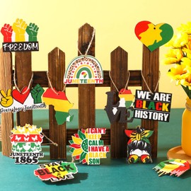 Kathfly 36 Pcs Juneteenth Day Hanging Ornaments Wooden Hanging Decorations for 1865 Freedom Day Party Wood Tree Plaque Decor with String for African American(Novelty Style)
