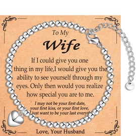 EYQV Wife Gifts, Heart Charm Bracelet Valentines Gifts for Wife, Romantic Wife Christmas Gifts Anniversary Birthday Gifts, Sweet Wife Gifts from Husband, Stocking Fillers for Women