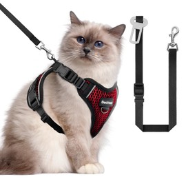 Cat Harness and Leash for Walking Escape Proof Soft Adjustable Cat Leash Breathable Honeycomb Structure Comfortable Vest Easy to Wear Kitten Harness for Outdoor Travel, Honeycomb Red, M