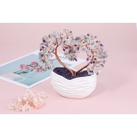 Jovivi Fluorite Crystal Heart Money Tree Healing Gemstone Bonsai Tree for Wedding Ceremony Reiki Balancing Energy Meditation Feng Shui Wealth & Good Luck Home Indoor Office Decor 7.87"-8.26"