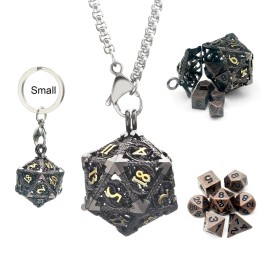 Haxtec Mini Metal DND Dice Set with Hollow Necklace Dice Case Antique Tiny Metal Dic...