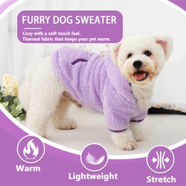 Fleece Dog Sweater Hoodie Sweatshirts Warm Fuzzy Velvet Sweaters Winter Clothes for Small Dogs Girl Boy Pet Coats Cat Apparel(Purple Grape, Medium