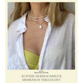 Brandlinger ® Women's 925 Sterling Silver Necklace with Real Freshwater Pearl. Chain Women's 18K Gold Plated Jewellery for Women and Girls. Adjustable Chain Length 40-45 cm, Sterling Silver, Pearl