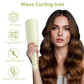Wave Curling Iron，Wave Hair Crimper with 5 Temp & 3 Ceramic Barrels, 30S Fast Heating Ceramic Wave Iron, Anti-Scald Ionic Wavy Hair Curler, Waver Curling Wand for Mother's Days (Green)