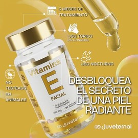 Cápsulas Faciales de Vitamina E 90 cápsulas Twist-Off Antioxidante, Hidratante y Revitalizante