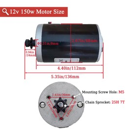 12V 150W Electric Scooter Motor with 7 Tooth 25H Chain Sprocket Brushed Electric Motor MY6812 Small High Speed Brush DC Motor for Razor E100 Scooter Electric Dirt Bike MX125 Replacement Part