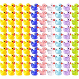 100Pcs Resin Duck Miniature Figures Micro Fairy Garden Landscape Aquarium Dollhouse Ornament Potted Plants Decoration DIY Slime Charms (7 Color)