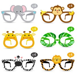 Konsait 24Pcs Safari Jungle Animal Birthday Sunglasses Party Favors, Paper Glasses Animals Photo Booth Props for Kids Forest Costume Accessories Woodland Farmhouse Cospaly Baby Shower Party Supplies