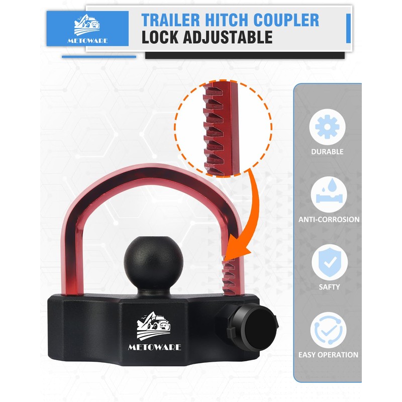 METOWARE Universal Trailer Coupler Ball Lock, Adjustable Heavy-Duty Trailer Hitch