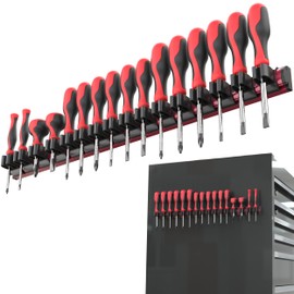 Olsa Tools Magnetic Screwdriver Organizer - Screwdriver Holder with Strong Magnets and Foam Backing - Professional Tool Holder and Tool Organizer - Stores up to 16 Screwdrivers - Red - Part: 1008
