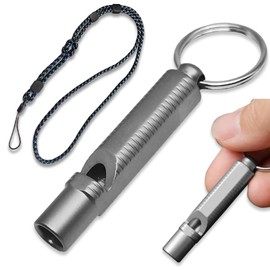 1 PCS Titanium Survival Whistle, 120dB High-Pitch Emergency Safety Single-Tube Whistle, TC4 Titanium, for Outdoor, EDC, Hiking & Rescue, Lightweight 7.8g with Keychain & Adjustable Lanyard (Grey)