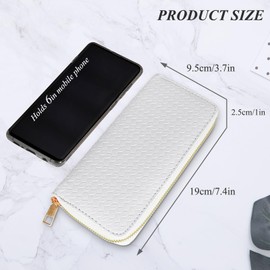 AdiStylinno Purse for Women, Large Capacity Leather Weaving Long Purse, Card Holder Wallet, Long Wallet with ID Window, Zip Coin Pocket and Multiple Card Slots, White, Minimalist