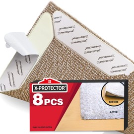 X-Protector Rug Grippers 8 pcs - Anti Curling Rug Gripper - Ideal Rug Pad - Carpet Gripper with Renewable Gripper Tape - Reusable Rug Tape