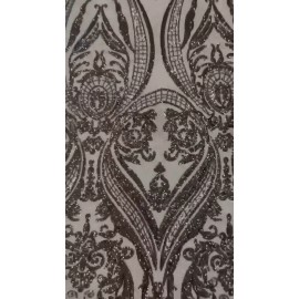 Mia Fabrics Inc. Big Damask Fabric - Black Holographic Embroidered Design Lace Mesh Fabric Yard