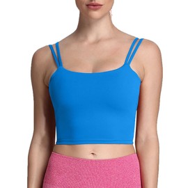 Aoxjox Brasier deportivo de entrenamiento para mujer, con relleno, espalda descubierta, playera sin mangas para yoga, azul (Directoire blue), S