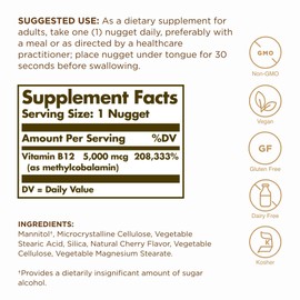 Solgar Methylcobalamin (Vitamin B12) 5000 mcg - 60 Nuggets, Pack of 3 - Supports Energy Metabolism - Vitamin B - Non-GMO, Vegan, Gluten Free - 180 Total Servings