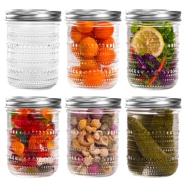 WACOI Mason Jars 16 Oz with Lids 6 Packs, Vintage Wide Mouth Glass Canning Jar for Pickling, Fermenting, Storing, Canning, Home Decor, Salad Jam and DIY Crafts