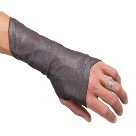 SIC HOODS Rogue Gloves Medieval Ren Faire Fingerless Faux Leather Thumb Hole Cosplay Larp Wrist guards Bracer Gauntlet Black Brown (Brown, M)