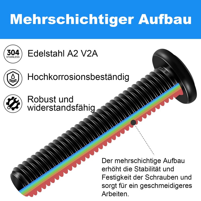 Pack of 20 M4 screws, M4 x 20 mm flat