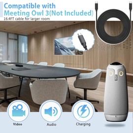 Wadoy 16ft USB-C Cable Compatible with Meeting Owl 3,USB C Cable Replacement for Meeting Owl 3,20Gbps Extension Type C Cable for Larger Meeting Room,Longer Table