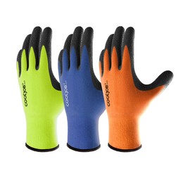 COOLJOB Work Gloves for Men & Women, 3 Pairs Non-slip Crinkle Latex Gardening Gloves with Firm Grip, Safety Work Gloves in High Visible Orange, Yellow, Blue, X-Large, 3 Pairs XL