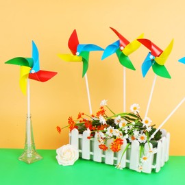 KIMOBER 50PCS 4 Colors Mixed Pinwheels,4 Vane Colourful Plastic Wind Spinners Toy for Kids,Craft Windmill for Home Garden Lawn Indoor Outside Decoration