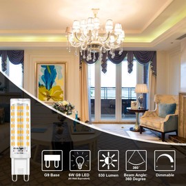 Eco.Luma G9 LED Bulb Dimmable, 6W T4 G9 LED Bulb 60 Watt Equivalent, 3000K Soft Warm White, 540 Lumens, G9 Bi-Pin Light Bulbs for Indoor Lighting Replacement, No Flicker (Soft Warm White, 6 Pack)