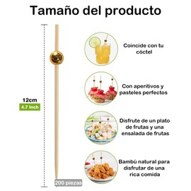 200 Piezas Palillos Para Botana, Palitos De Madera, Adecuado Para Fiestas, Picnics y Uso Diario. Son Ideales Para Ofrecer Frutas, Quesos, Postres y Otros Aperitivos Pequeños