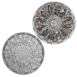Huwane 12 Constellation Coin 12 Zodiac Challenge Coin Colorful Collectible Commemorative Souvenir Coins Collection Lucky Gift (Antique Silver-1)
