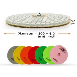 BGTEC 4" Wet Diamond Polishing Pads Set,6 Pieces #400 Pads Kit for Granite Marble Stone Quartz Tiles Concrete