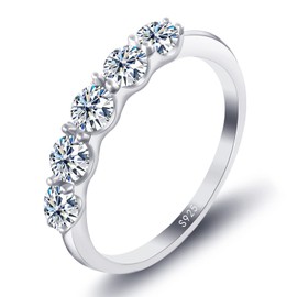 Moissanite Wedding Band, Inf.Story 5 Stone Moissanite Ring 3mm 0.5cttw D Color Lab Diamond 18K Gold Plated Silver Stackable Half Eternity Rings for Women with Certificate (5.5)