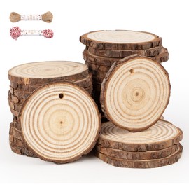 ilauke Wood Slices, 30 Pcs 2.4"-2.8" Natural Wood Rounds with Predrilled Hole, Wooden Circles with Bark, Unfinished Wood Kit for Paint DIY Ornaments Christmas Crafts Arts Wedding Decorations