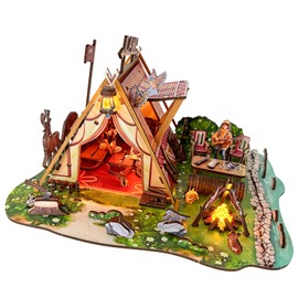 3D Wooden Puzzles for Adults,195PCS Wild Camping Miniature House Kit