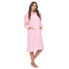 Casual Nights Women's Button Front Jacquard Terry Fleece Lounger Robe with Pockets - Pink - 3X-Large
