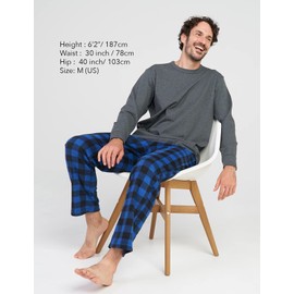 LAPASA Men's Fleece Pajama Set Top Bottom Pants Plaid Shirt Long Sleeves Sleepwear Pocket Lounge Nightwear PJ Warm Cozy M129 Medium (Cotton Top+fleece Bottom) Heather Gray + Blue Black