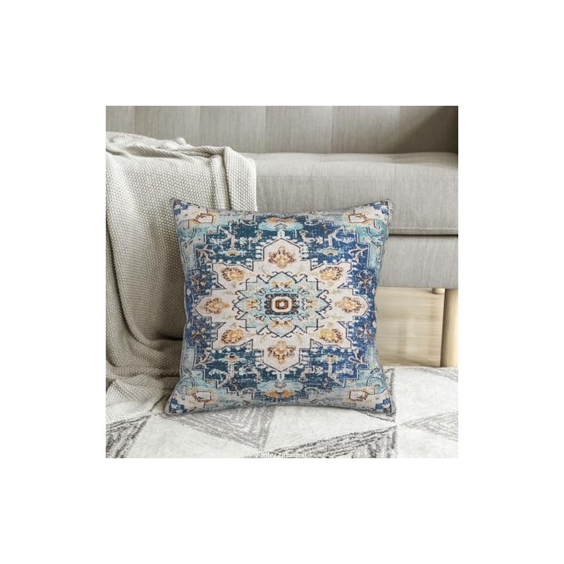 Throw Pillow Cover, Boho Style Ethnic Design Pattern Linen Carpet,