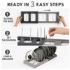 7-Grid Adjustable Pot and Pan Organizer Rack, Expandable Metal Lid