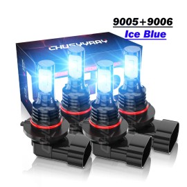 CHUSYYRAY 4x 9005+9006 LED Combo LED Headlight Kit Ice Blue Light Bulbs Hi/Low Beam 8000K