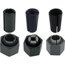 1/4",1/2",12mm Router Collet And Nut Set For Dewalt DW6214 DW618 Router with Reducer Sleeves 1/2"-3/8", 12.7mm-6mm, 12.7mm-8mm (6 Pck)