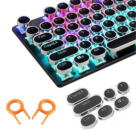 SOOTOP Steampunk Typewriter Keycaps Pudding Keycap Set Typewriter Caps for Backlit Mechanical Keyboard Round Key Cap 104 Keys with Keycap Puller (Black)