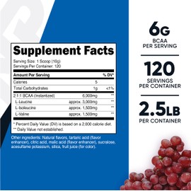 Nutricost BCAA Powder (Grape, 120 Servings) - Gluten Free, Non-GMO, Vegetarian, Optimal 2:1:1 Ratio
