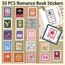 50PCS Romance Book Stickers for Kindle Book Trope Stamp Sticker Colorful Aesthetic Bookish Stickers Skull Kindle Sticker Book Lover Accessories Waterproof Vinyl Stickers