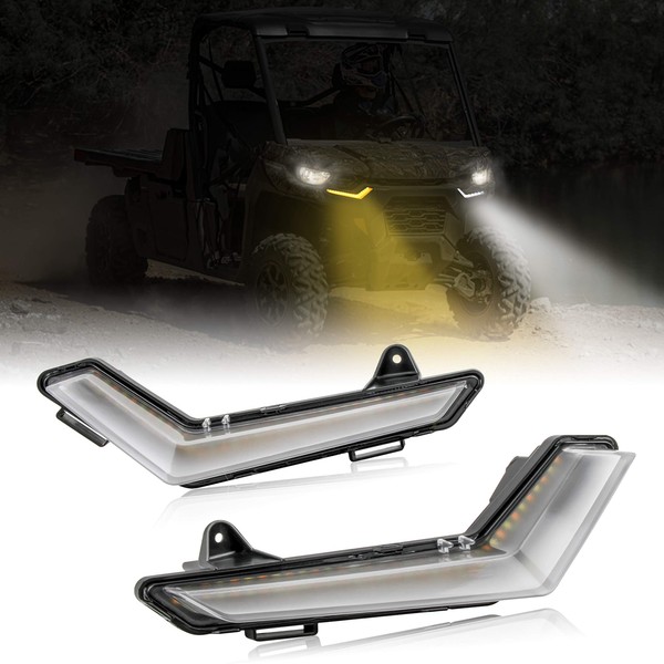 SAUTVS LED Turn Signal Fang Lights DRL Daytime Running Lights with White Yellow Light for Can Am Defender & Defender Max 2020+ / Commander & Commander Max 2021+ Accessories(2PCS)