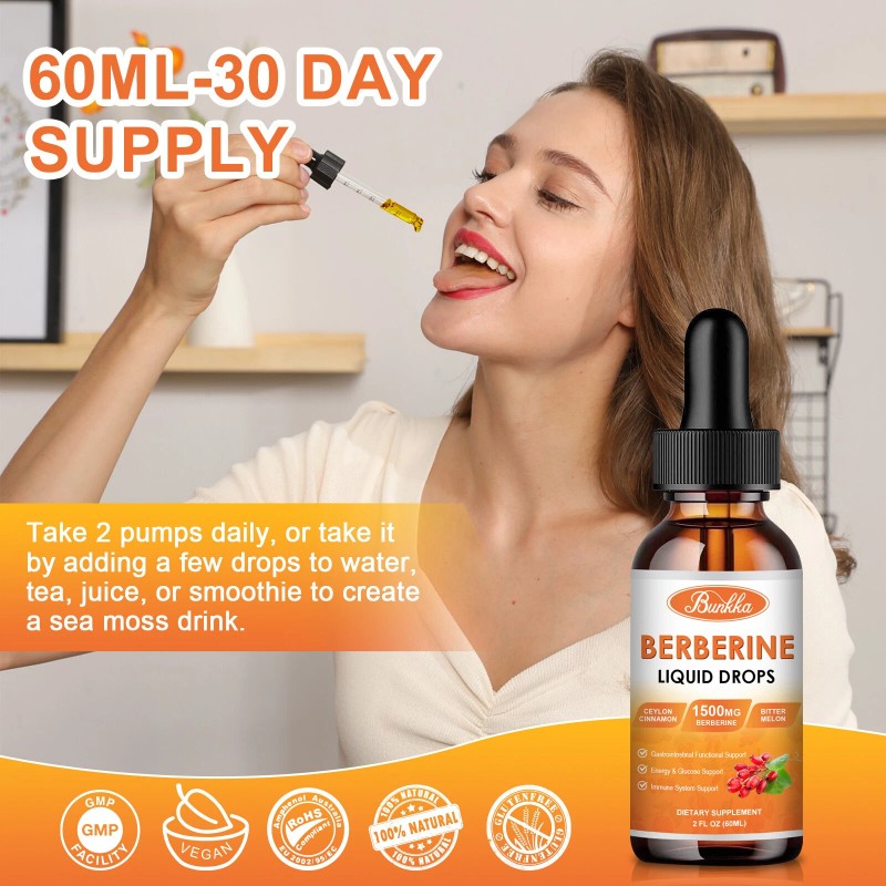1500mg Berberine Liquid Drops Organic Ceylon Cinnamon Bitter Melon 2FL